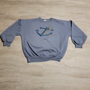 Vintage Oceanic Mens Nova Scotia  Anchor Graphic Blue Crewneck Sweater XL
